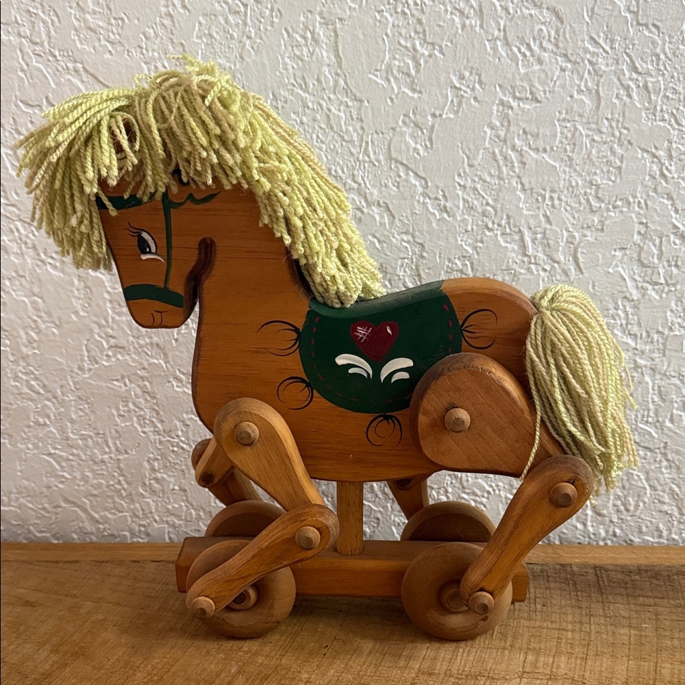 Vintage Wooden Horse Toy with Green Accents - Picture 1 of 5